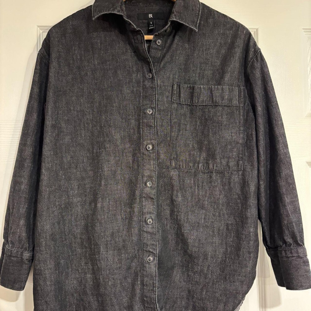 Banana Republic Black Denim Button Down Shirt Women's S Petite - Picture 1 of 6
